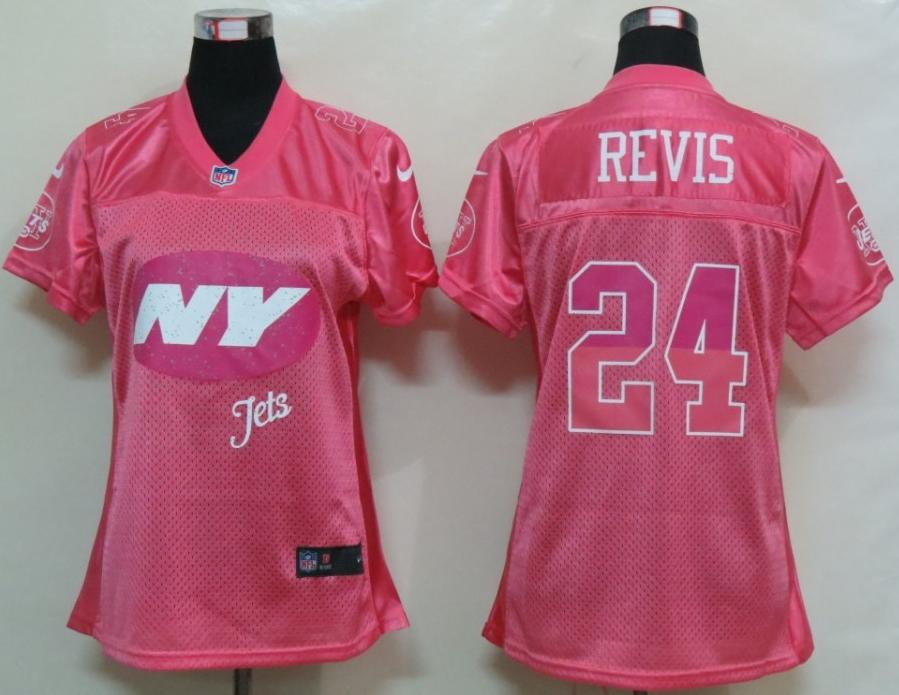 Cheap Women Nike New York Jets 24# Darrelle Revis Pink Women's FEM FAN Jersey