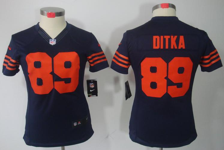 Cheap Women Nike Chicago Bears 89 Mike DITKA Blue Game LIMITED NFL Jerseys Orange Number