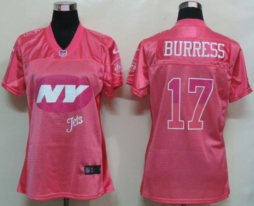 Cheap Women Nike New York Jets 17 Plaxico Burress Pink Women's FEM FAN Jersey