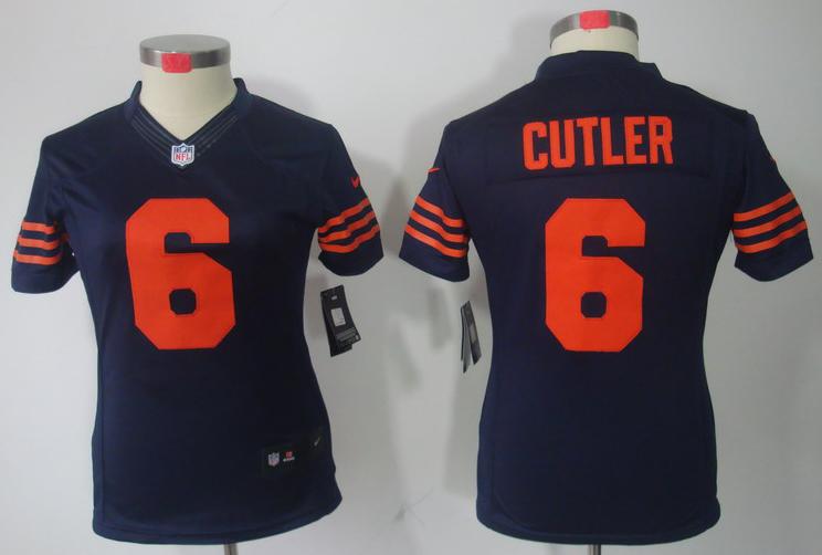 Cheap Women Nike Chicago Bears 6# Jay Cutler Blue Game LIMITED NFL Jerseys Orange Number