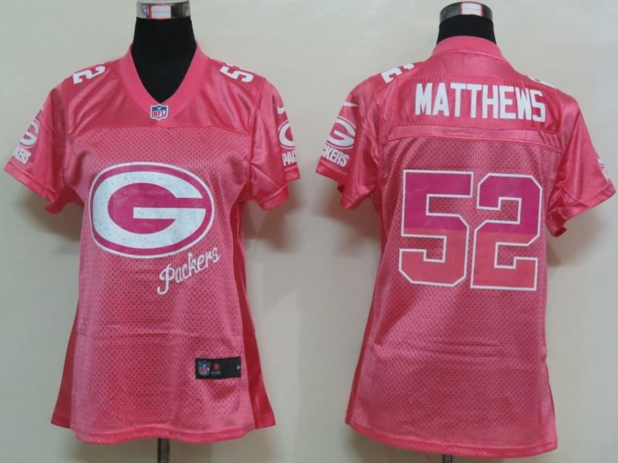 Cheap Women Nike Green Bay Packers 52# Clay Matthews Pink Women's FEM FAN Jersey
