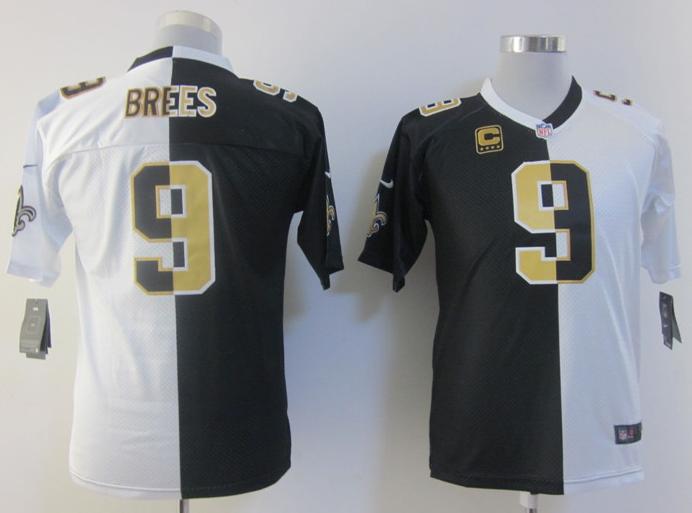 Kids Nike New Orleans Saints 9 Drew Brees White-Black Split NFL Jerseys Cheap