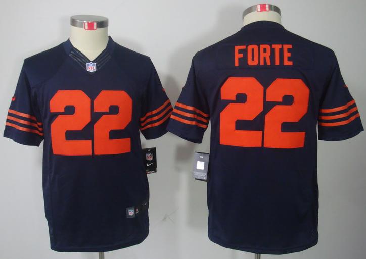 Kids Nike Chicago Bears 22# Matt Forte Blue Game LIMITED NFL Jerseys Orange Number Cheap