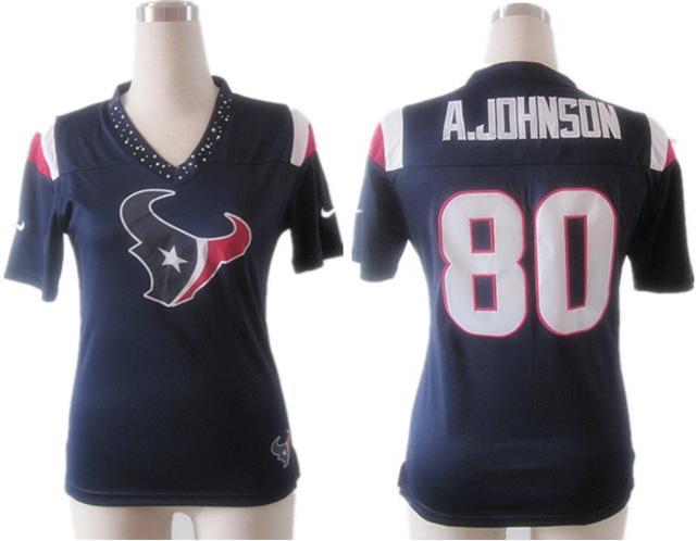 Cheap Women Nike Houston Texans #80 Andre Johnson Blue FEM FAN Field Flirt Fashion Jersey