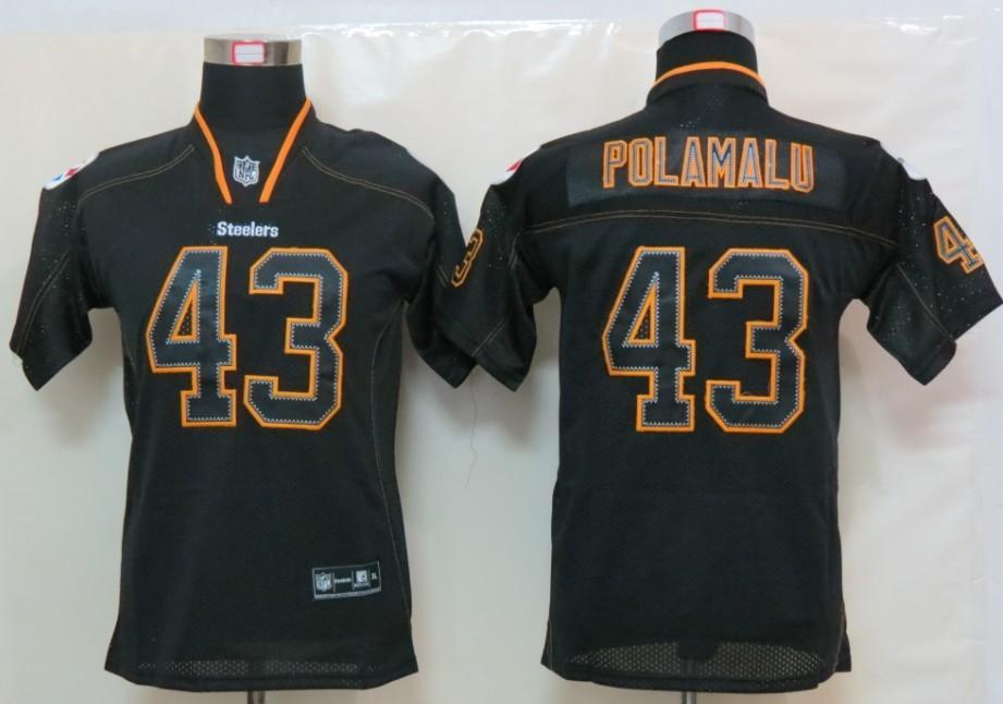 Kids Nike Pittsburgh Steelers #43 Troy Polamalu Lights Out Black NFL Jerseys Cheap