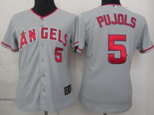 Women Los Angeles Angels 5 Pujols Grey MLB Jersey