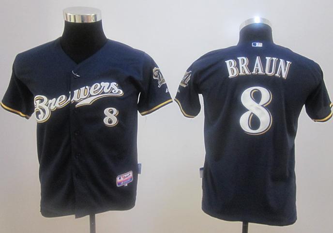 Kids Milwaukee Brewers 8# Ryan Braun Blue MLB Jersey Cheap