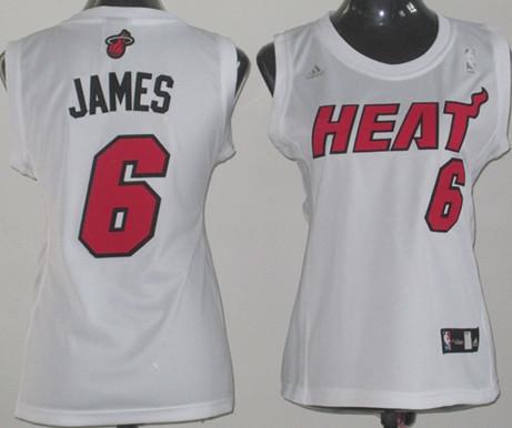 Cheap Women Miami Heat 6# LeBron James White NBA Jerseys