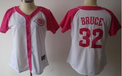 Cheap Women Cincinnati Reds 32 Bruce 2012 Ladies Fashion White MLB Jerseys