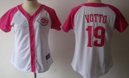 Cheap Women Cincinnati Reds 19 Votto 2012 Ladies Fashion White MLB Jerseys