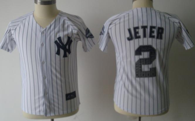 Kids New York Yankees 2 Derek Jeter White 3000 Hits Patch Jersey Cheap