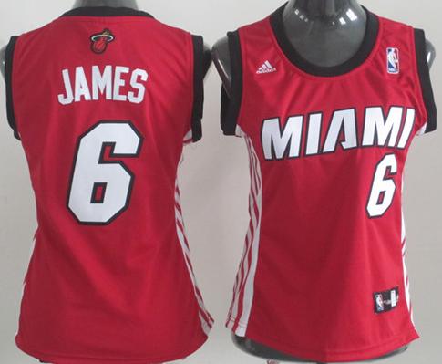 Cheap Women Miami Heat 6# LeBron James Red NBA Jerseys