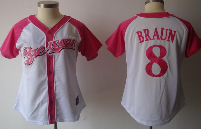 Cheap Women Milwaukee Brewers 8# Ryan Braun 2012 Ladies Fashion White MLB Jerseys