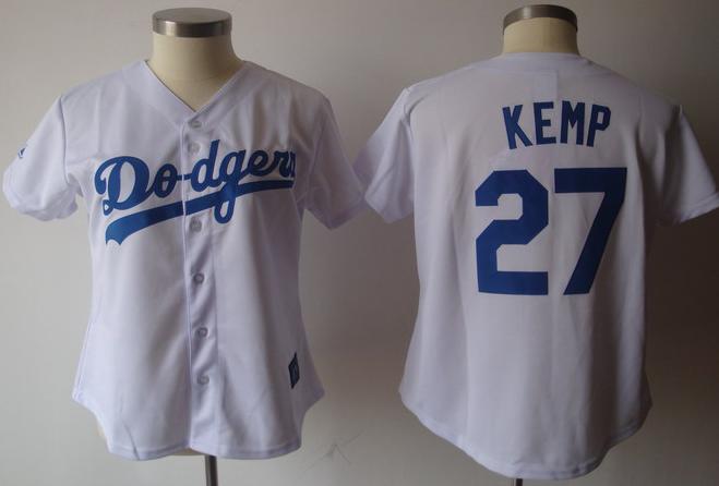 Women Los Angels Dodgers #27 Matt Kemp White MLB Jersey