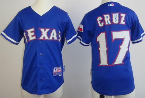 Kids Texas Rangers 17 Nelson Cruz Blue Cool Base MLB Jerseys Cheap