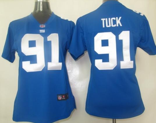 Cheap Women Nike New York Giants 91 Tuck Blue Nike NFL Jerseys