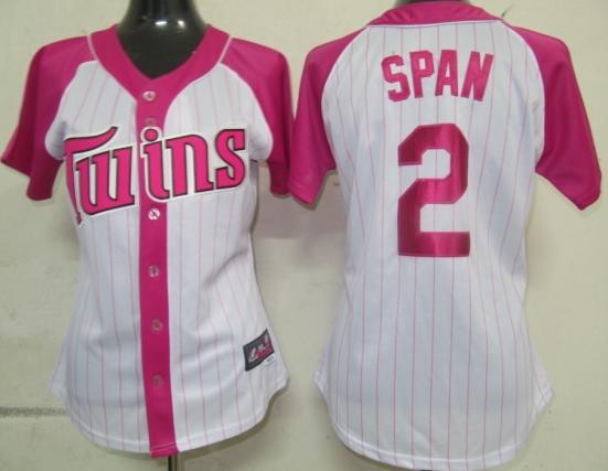 Cheap Women Minnesota Twins 2 Span 2012 Ladies Splash Fashion White MLB Jerseys