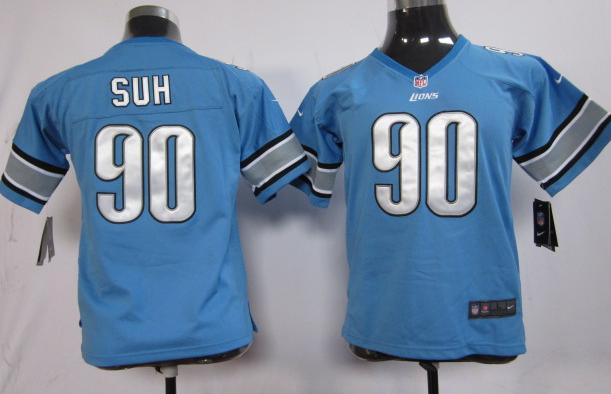 Kids Nike Detroit Lions 90# Ndamukong Suh Blue Nike NFL Jerseys Cheap