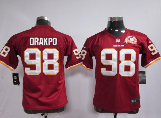 Kids Nike Washington Redskins 98# Brian Orakpo Red 80th Nike NFL Jerseys Cheap