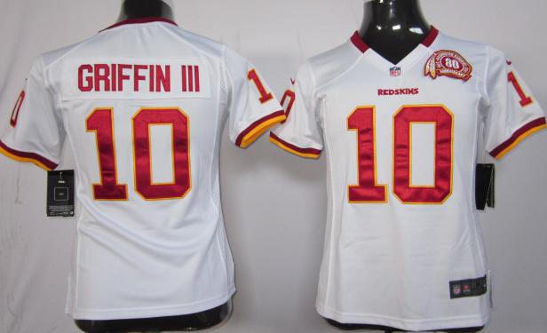 Kids Nike Washington Redskins 10# Robert Griffin III White 80th Nike NFL Jerseys Cheap