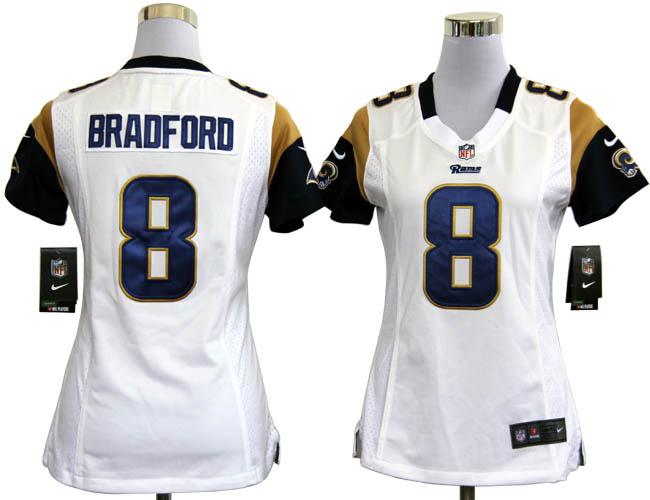Cheap Women Nike St. Louis Rams 8# Sam Bradford White Nike NFL Jerseys