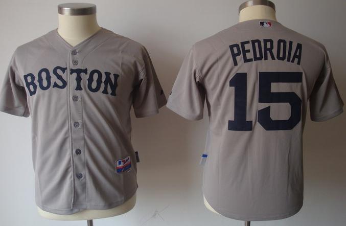 Kids Boston Red Sox 15 Dustin Pedroia Grey Jerseys Cheap