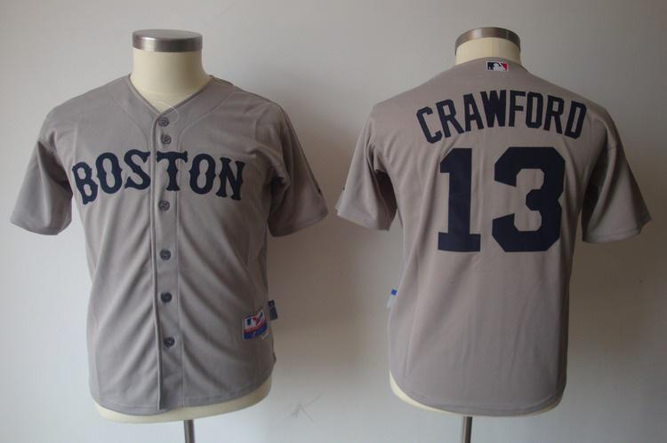 Kids Boston Red Sox 13 Carl Crawford Grey Jerseys Cheap