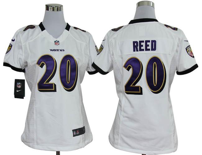 Cheap Women Nike Baltimore Ravens #20 Ed Reed White Nike NFL Jerseys