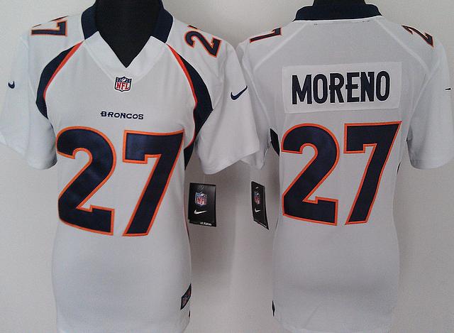 Cheap Women Nike Denver Broncos 27# Knowshon Moreno Whit Nike NFL Jerseys