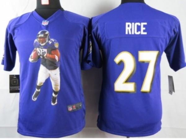 Nike Kids Baltimore Ravens #27 rice purple portrait fashion game jerseys Cheap