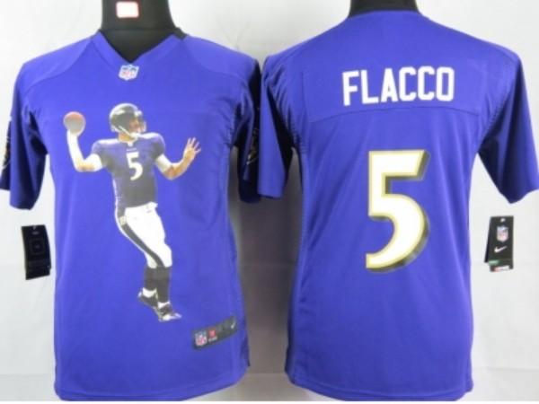 Nike Kids Baltimore Ravens #5 Flacco Purple Portrait Fashion Game Jerseys Cheap