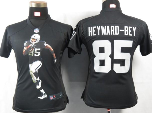 Cheap Women Nike Oakland Raiders 85 Heyward-bey Black Portrait Fashion Game Jersey
