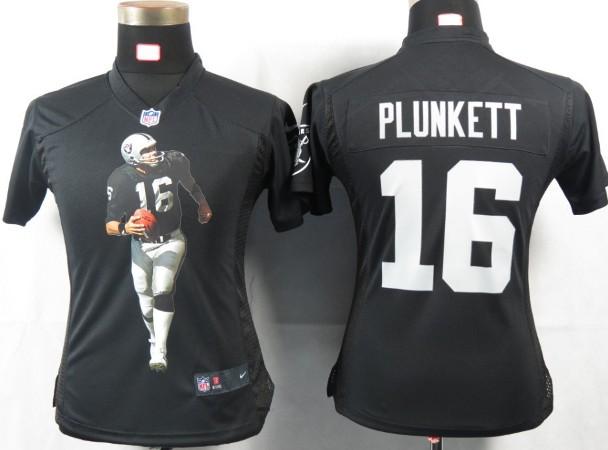 Cheap Women Nike Oakland Raiders 16 Plunkett Black Portrait Fashion Game Jersey