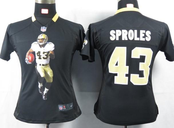 Cheap Women Nike New Orleans Saints 43 Sproles Black Portrait Fashion Game Jersey