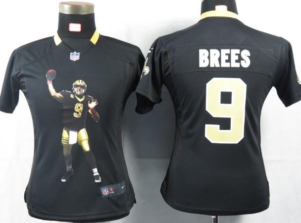 Cheap Women Nike New Orleans Saints 9 Brees Black Portrait Fashion Game Jersey