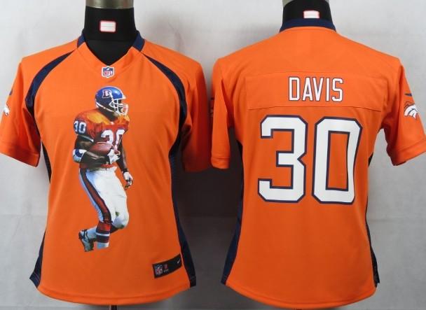Cheap Women Nike Denver Broncos 30 Davis Orange Portrait Fashion Game Jersey