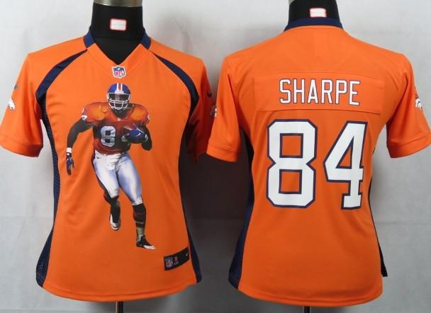 Cheap Women Nike Denver Broncos 84 Sharpe Orange Portrait Fashion Game Jersey