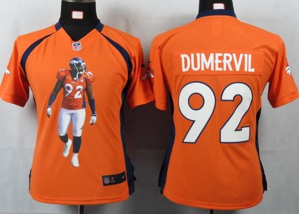 Cheap Women Nike Denver Broncos 92 Dumervil Orange Portrait Fashion Game Jersey
