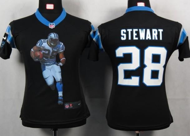 Cheap Women Nike Carolina Panthers 28 Stewart Black Portrait Fashion Game Jersey