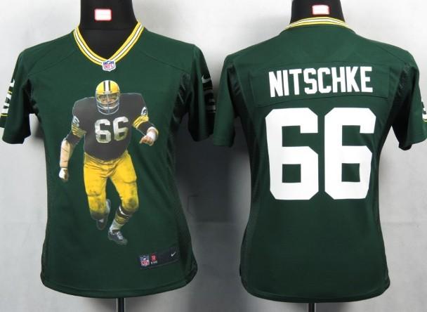 Cheap Women Nike Green Bay Packers 66 Nitschke Green Portrait Fashion Game Jersey