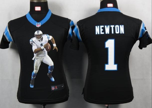 Cheap Women Nike Carolina Panthers 1 Newton Black Portrait Fashion Game Jersey