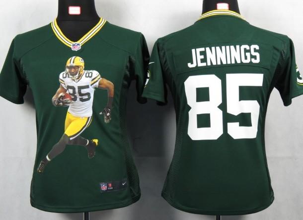 Cheap Women Nike Green Bay Packers 85 Jennings Green Portrait Fashion Game Jersey