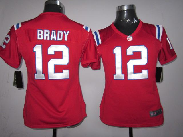 Cheap Women Nike New England Patriots #12 Brady Red Nike NFL Jersey