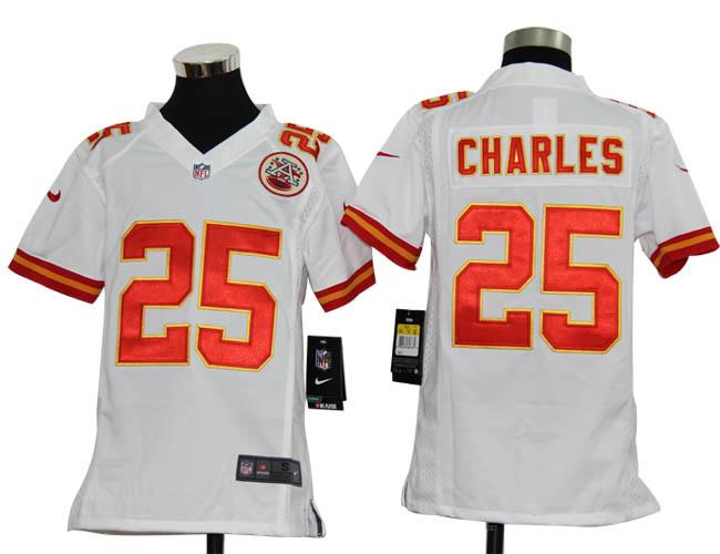 Kids Nike Kansas City Chiefs 25# Jamaal Charles White Nike NFL Jerseys Cheap
