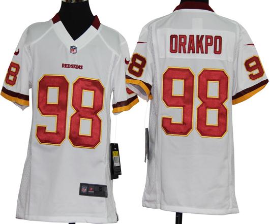 Kids Nike Washington Redskins 98# Brian Orakpo White Nike NFL Jerseys Cheap
