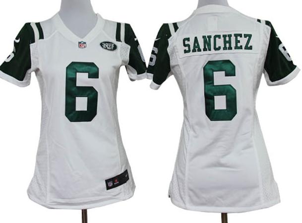 Cheap Women Nike New York Jets 6 Sanchez White Nike NFL Jerseys