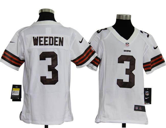 Kids Nike Cleveland Browns 3# Brandon Weeden White Nike NFL Jerseys Cheap