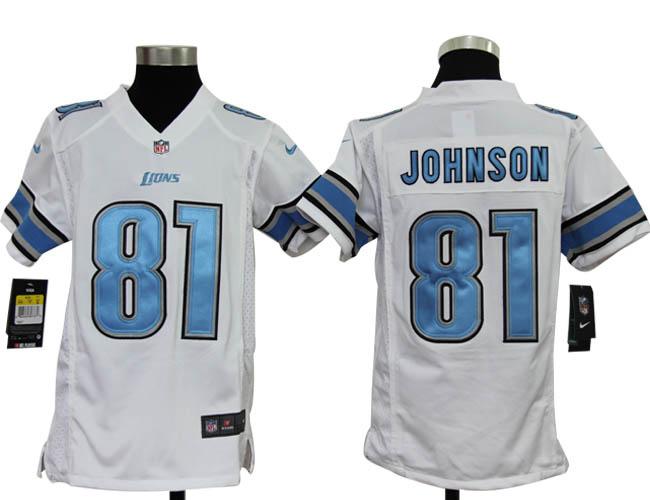 Kids Nike Detroit Lions 81# Calvin Johnson White Nike NFL Jerseys Cheap