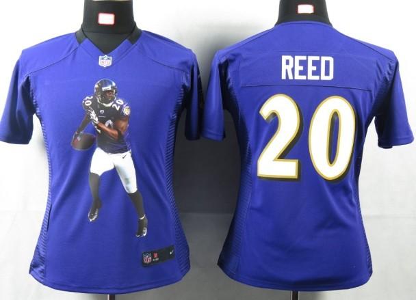 Cheap Womens Nike Baltimore Ravens 20 Reed Purple Portrait Fashion Game Jersey