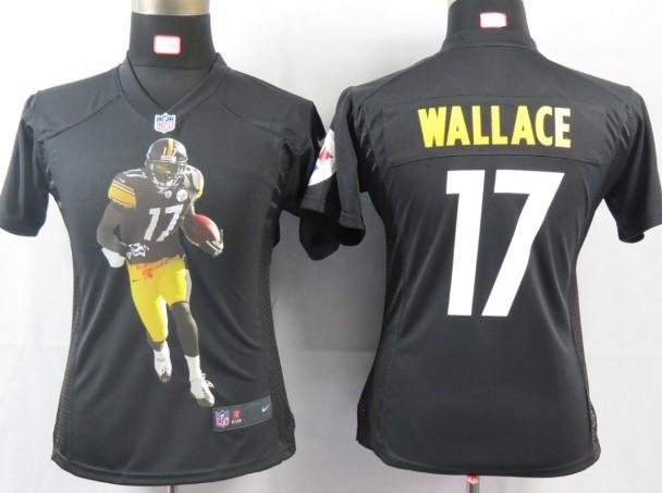 Cheap Womens Nike Pittsburgh Steelers 17 Wallace Black Portrait Fashion Game Jersey